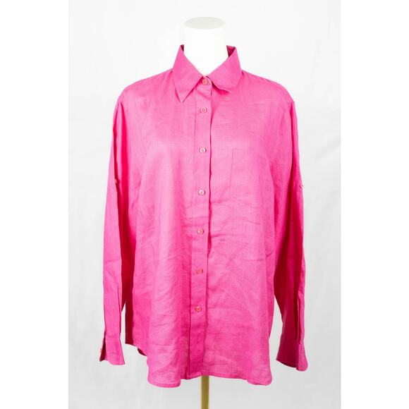Kim Rogers Sport Size PXL Button Down Long Sleeves Linen Pink - Picture 1 of 6